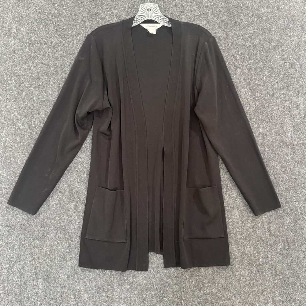Exclusively Misook Sweater Women's Small Black Open Front Cardigan Pockets